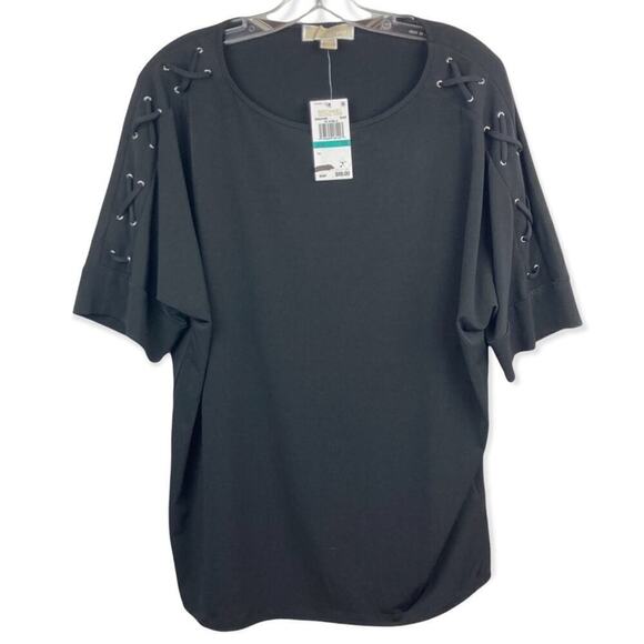 NWT * MICHAEL KORS Plus Size Short Sleeve Top.  0X in Black - Picture 10 of 10